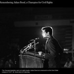 Julian Bond speaking at lectern